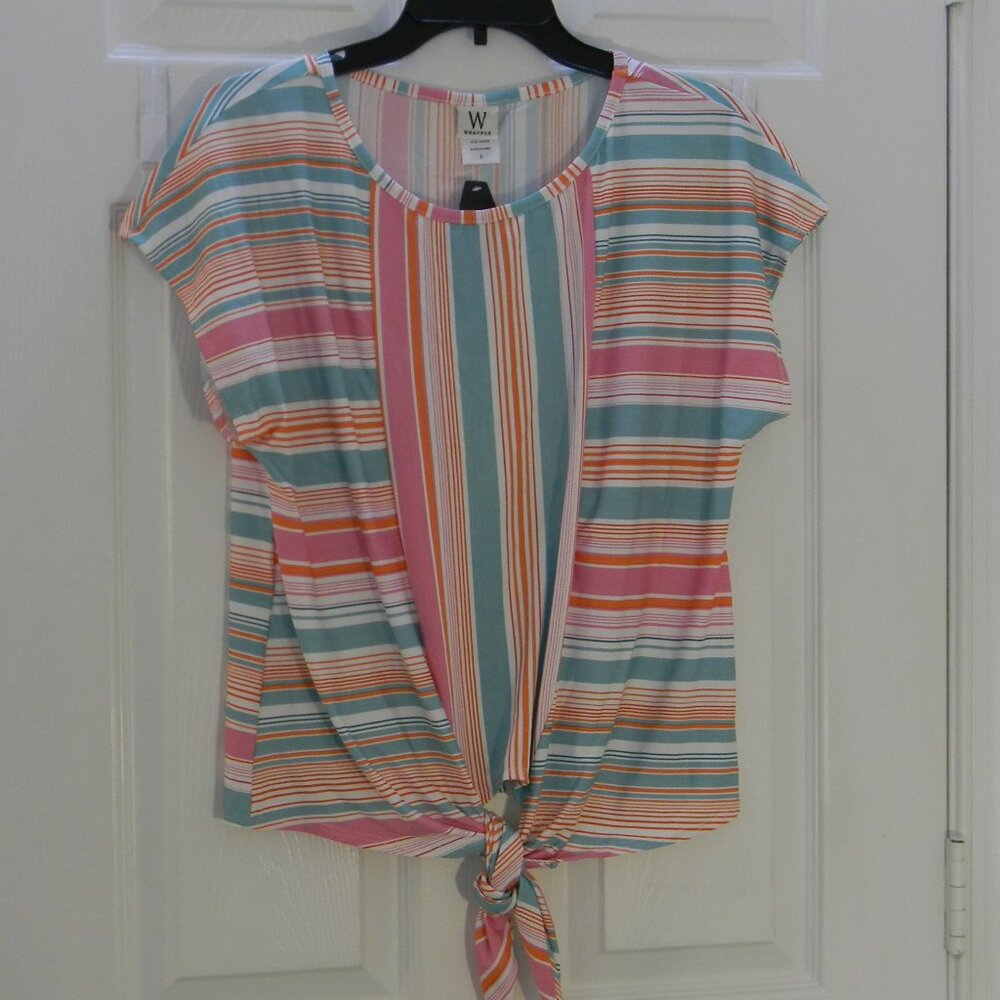 Wrapper Colorful Blouse Pink Blue Orange Stripes NWT